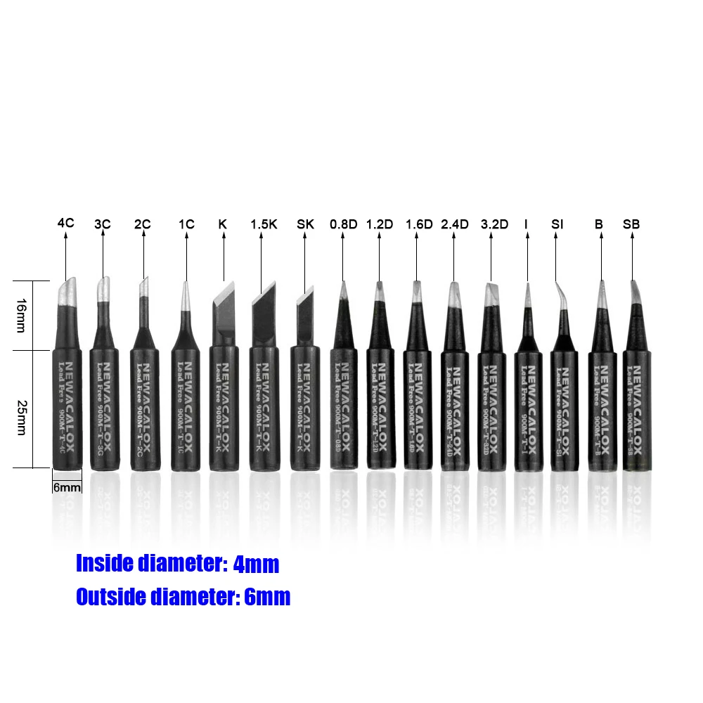 NEWACALOX 16 шт. бессвинцовые паяльные жала 900M-T сварочные жала для паяльника/паяльной станции Yunua 936,937,907, HAKKO, Yihua