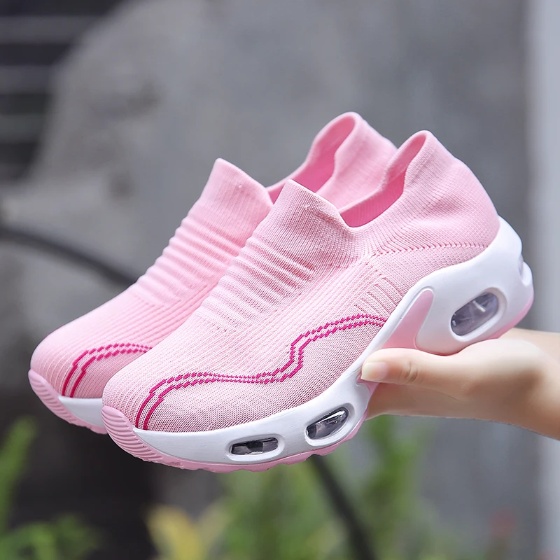 

2022 women sneakers slip on summer plus size new breathable mesh solid walking shoes lightweight sports casual vulcanized shoes