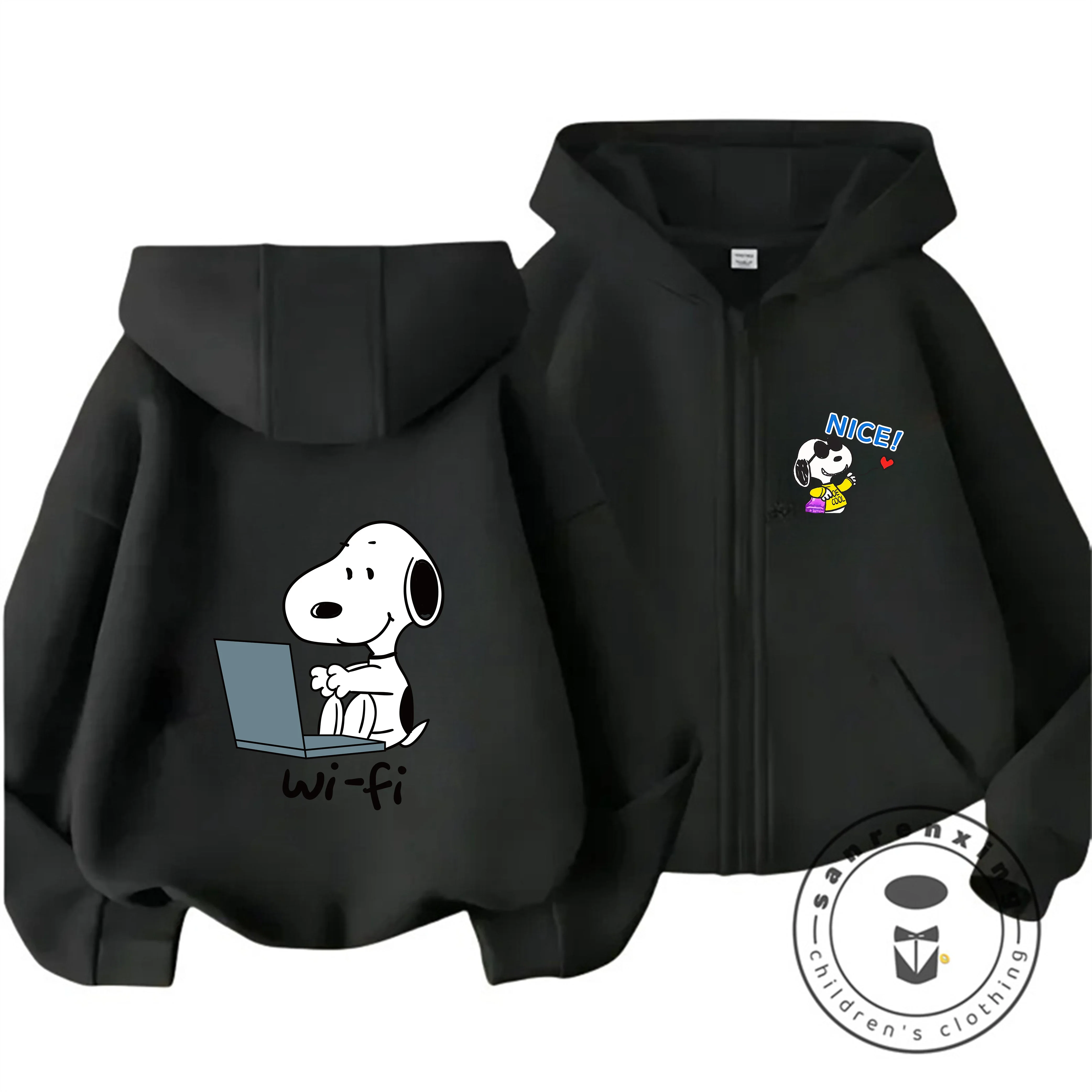 

Cute Minimalist Hooded Sweatshirt Spring Hot Item Snoopy Cartoon Zip Tops For Boys Girls Daily Wearing 3 14Y