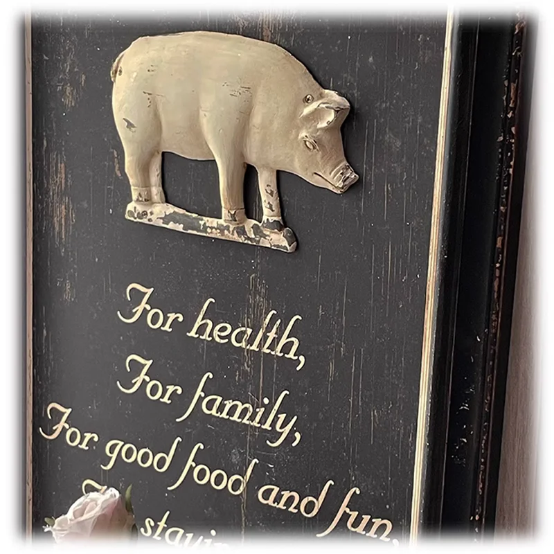 Charming Gratitude French Farmhouse Vintage Wall Hanging with Pig Relief Decoration