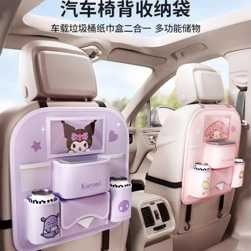 Cinnamoroll Kuromi Cartoon Car Seat Back Storage Bag Vehicle Mounted Storage Hanging Bag Foldable Small Table Car Storage Rack