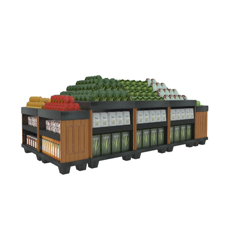 Supermarket display steel structure custom retail store multi-layer vegetable shelves plastic wood storage racks