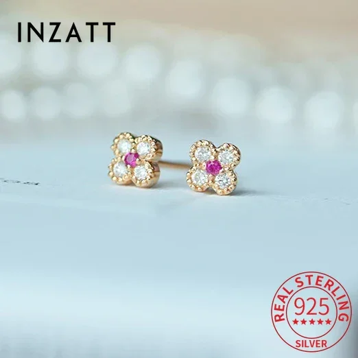 

INZATT Real 925 Sterling Silver Zircon Plant Mini Clover 14K Stud Earrings for Women Cute Fine Jewelry Minimalist Accessories