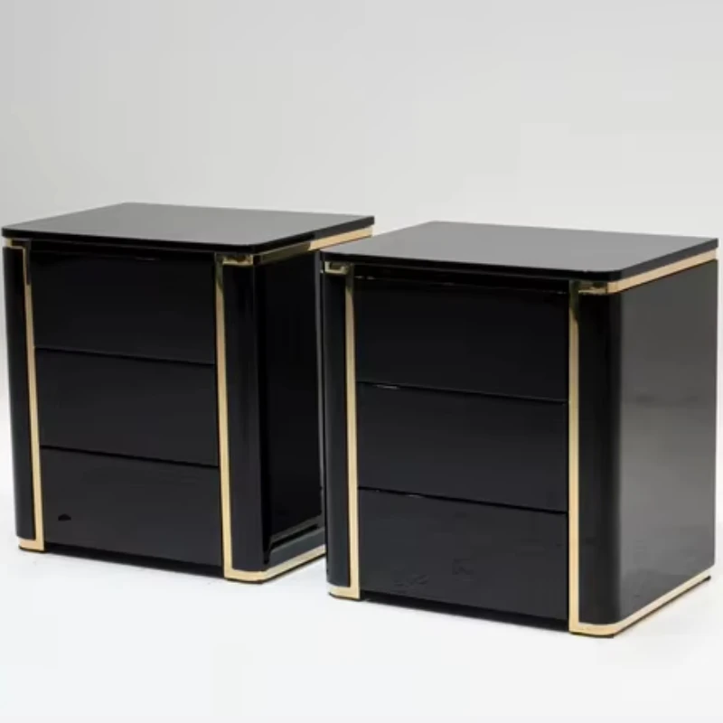 

Drawer solid wood bedside table black bedroom bedside table with gold stainless steel base