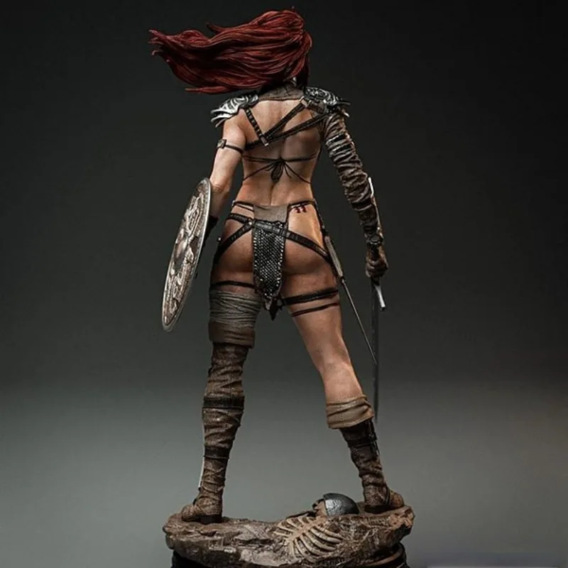 1/24 Scale Red Hair Female Swordsman Resin Figure Model Kit Fantasy Art Miniature Sculpture Unassembled Unpainted toy