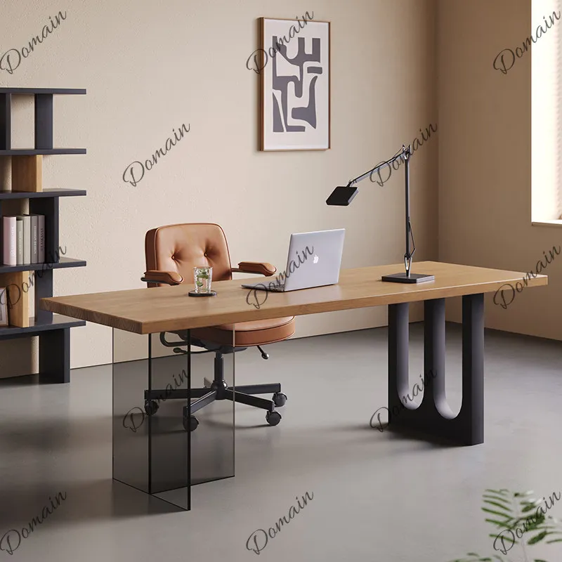 Acrylic Floating Solid Wood Desk Modern Simple Office Home Computer Workstation
