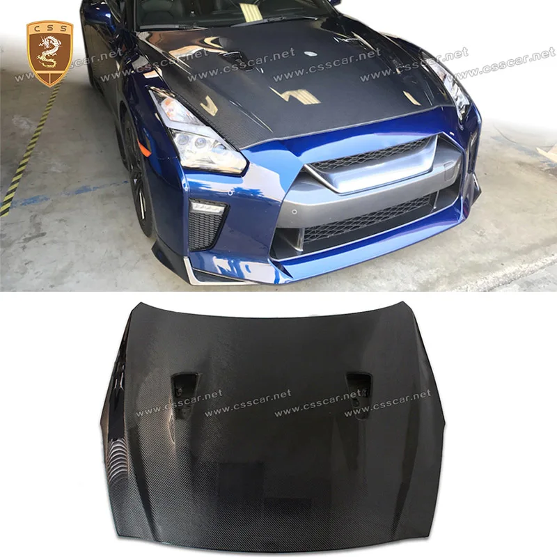 

Carbon Fiber Look Front Hood For Nissan GTR OEM Style Car Engine Bonnet Cover Hood Vented Trim Replacement Body Kits