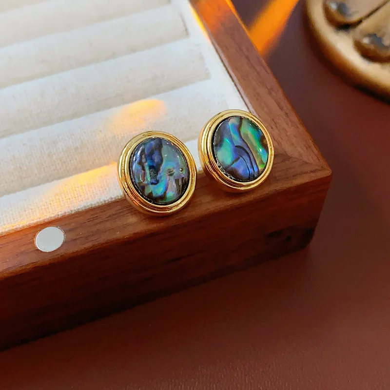 18k Gold Plated Blue Fritillary Women's Earrings Personality Natural Abalone Shell Stud Earring Light Luxury Party Ear Jewelry