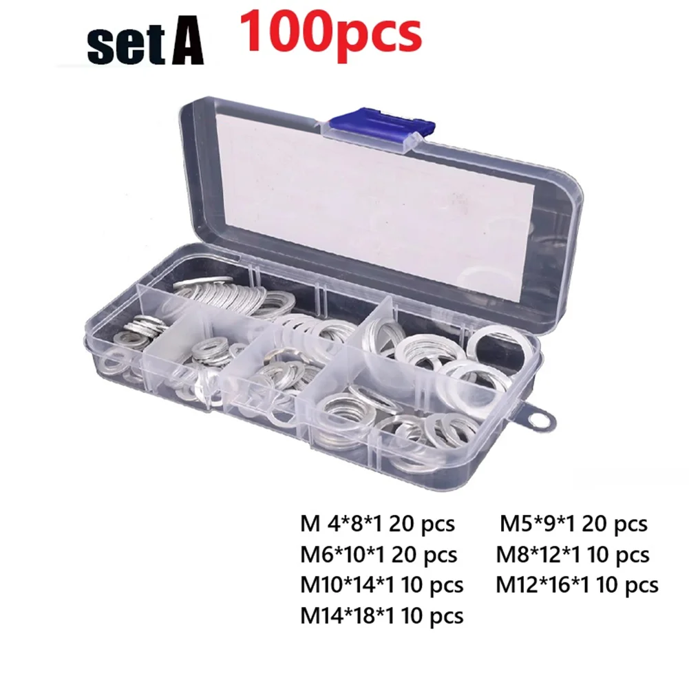 50/100/120 Pcs Copper Oil Seal Gasket Boxed Gasket Flat Gasket Set For Automobiles Various Electrical Appliances Fuel Ships