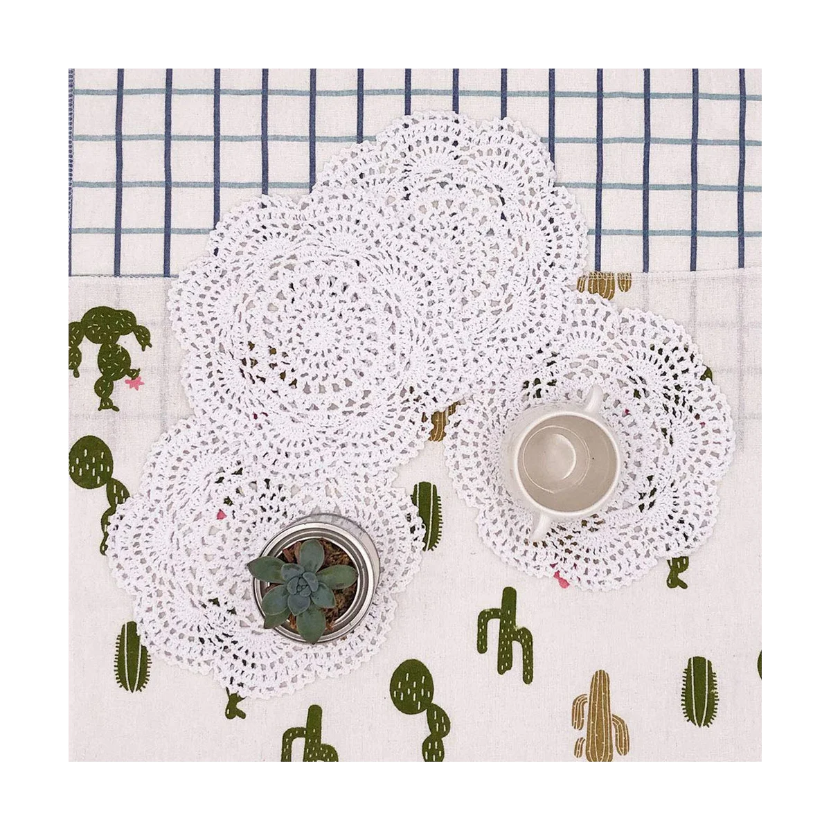 

4PCS 8.6 Inch Doilies Crochet Round Lace (White)