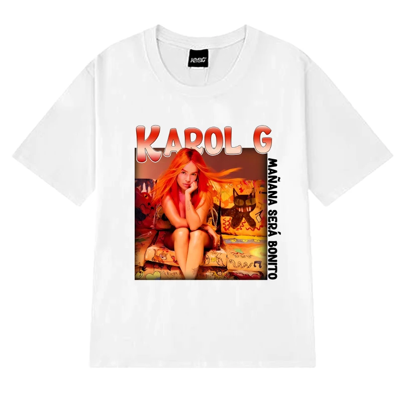 T-shirt graphique Karol G Album pour hommes et femmes, manches courtes, vintage, respirant, unisexe, 2024 coton, 100%