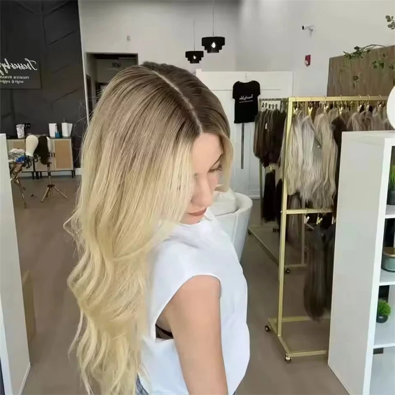 Balayage Golden Blonde Loose Wavy Wig 13x4 Lace Front Synthetic Wigs Party Wigs Natural Roots Lace Front Wig HD Lace For Women