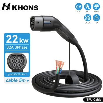 khons EV 充電器 Type2 母頭車載側 5米電纜 32A 22KW 汽車充電站 3相 11KW 22KW IEC62196-2 適用於電動車 10 最佳銷售 22千瓦壁掛式電源 - №2