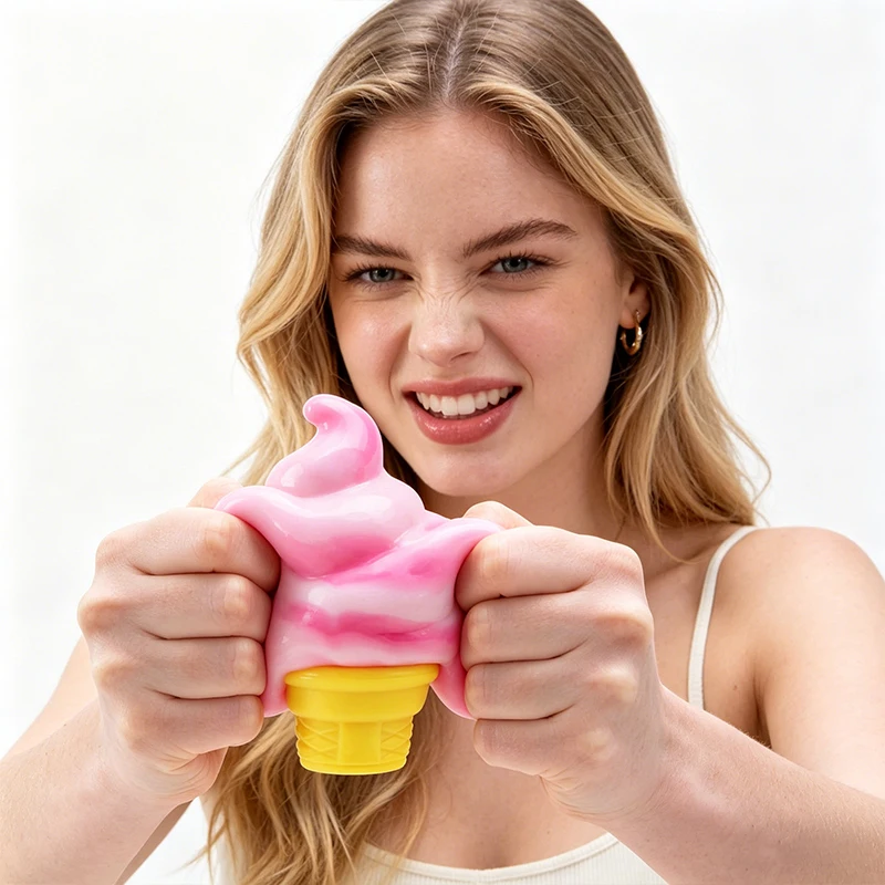 Juguete Blandito de Cono de Helado Origina, Pelota Elástica de TPR para Aliviar el Estrés, Juguete Sensorial para Adultos y Niños