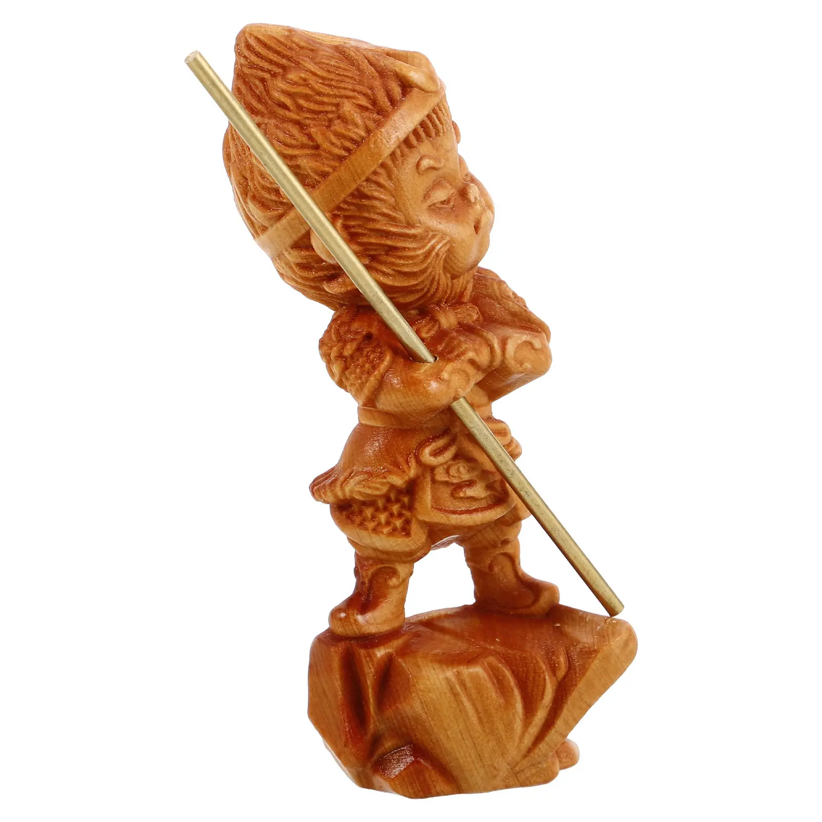 Hand Carved Wooden Wukong Statue Monkey King Sculpture for Home Decor Car Dashboard Ornament Chinese Cultural Art Piece Wood