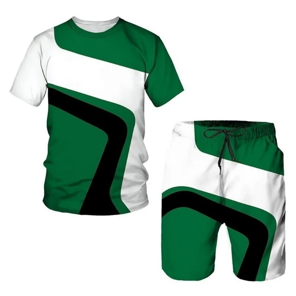 

Men's Casual Short-sleeve T-shirt and Shorts Set Trendy Color-block Design Summer Comfortable Two-piece Outfit for Daily Wear