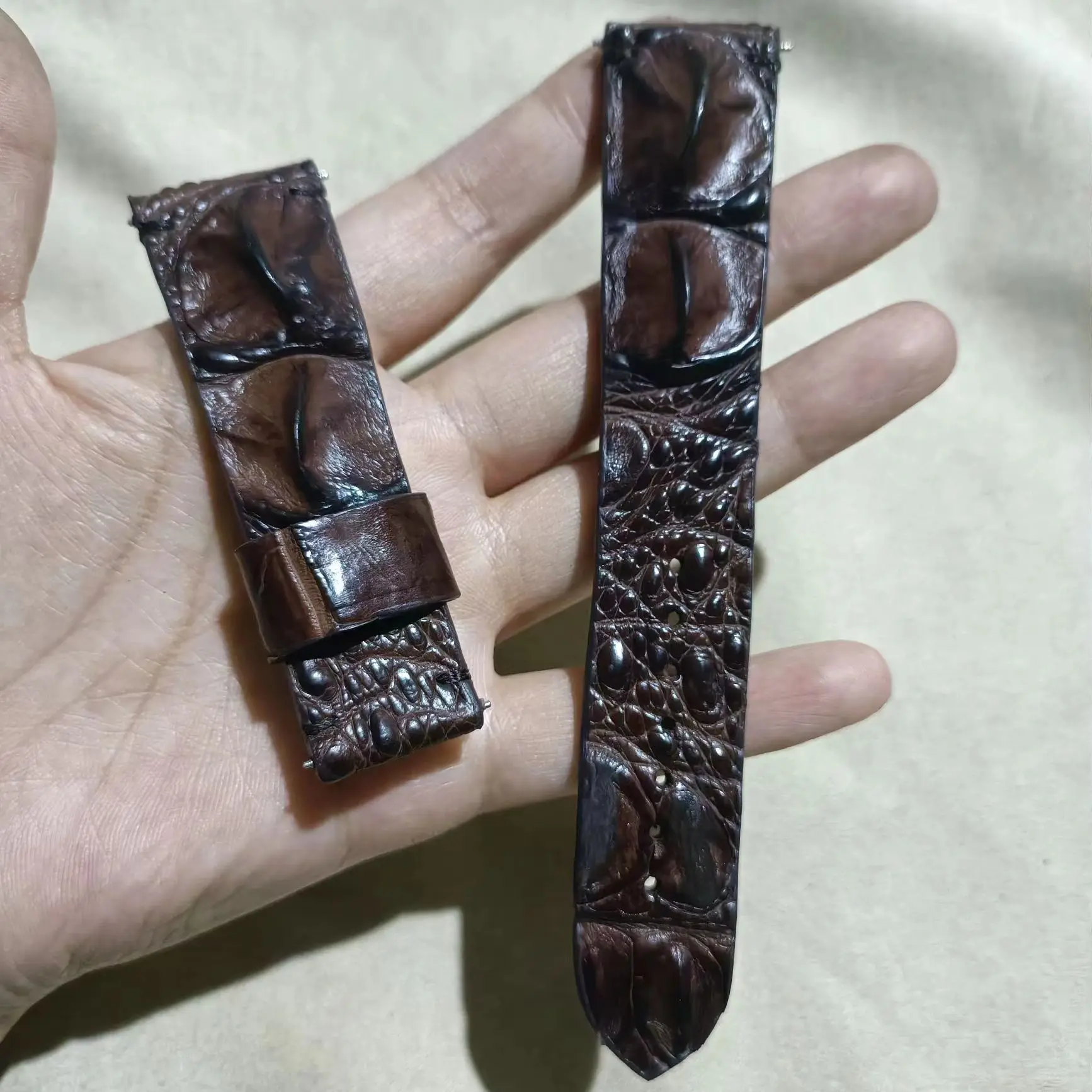 Real alligator mono-bone genuine leather strap Leather strap Watch strap with fashionable high-end alligator mono-bone wristband