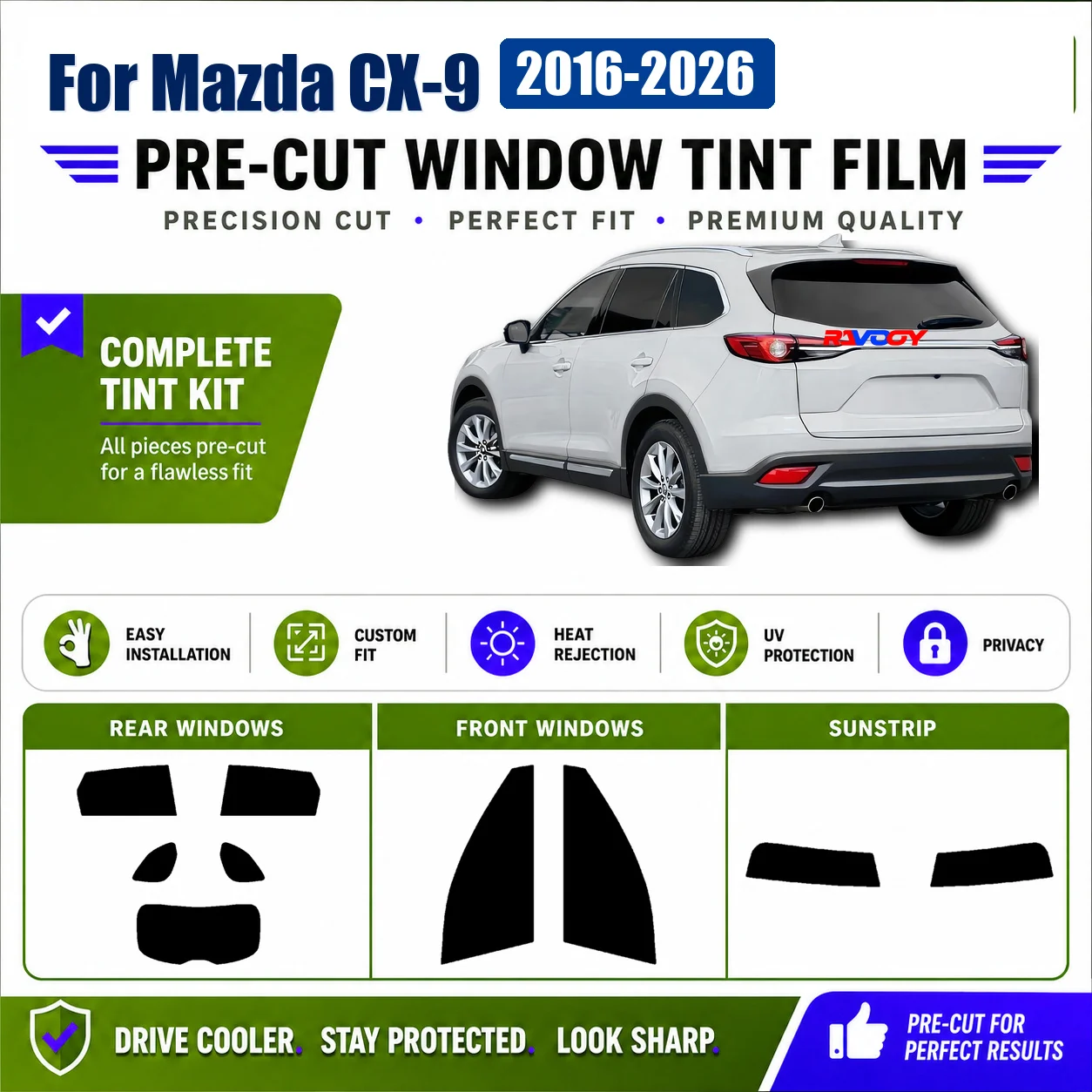 For Mazda CX-9 2016-2026 Glass Tint Kit Tinted Complete Window DIY Install Kit