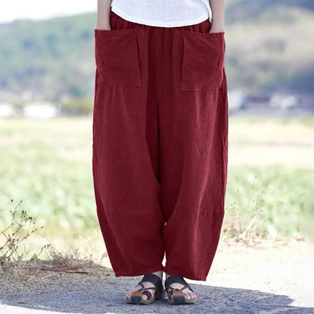 

Loose Fit Women Pants Stylish Women's Harem Pants Wide Leg Casual Trousers with Pockets Elastic Waistband Loose Fit for Everyday