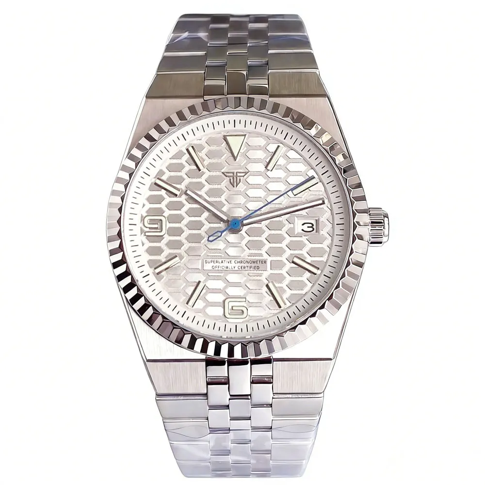 

Мужские спортивные часы Tandorio 41 мм, серебристо-черные, водонепроницаемые до 200 м, с механизмом NH35, автоматические механические наручные часы с сапфировым стеклом.