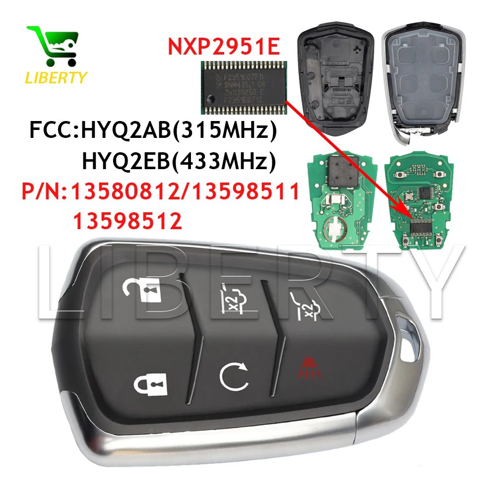 

Liberty HYQ2EB 433MHZ HYQ2AB 315MHZ Smart Remote Car Key Fob 6 Button ID46 Chip NXP2951E for Cadillac Escalade ESV 2015 - 2020