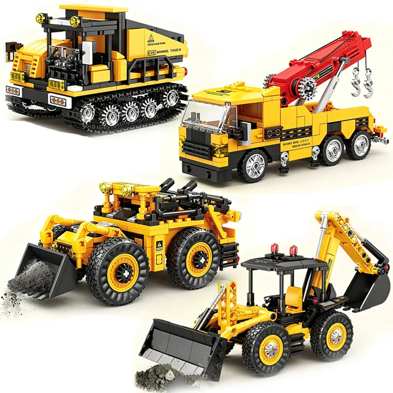 4 Styles Tractor Excavator Bulldozer Backhoe Building Blocks Engineering Vehicle Bricks Sets Construction Toys Gift