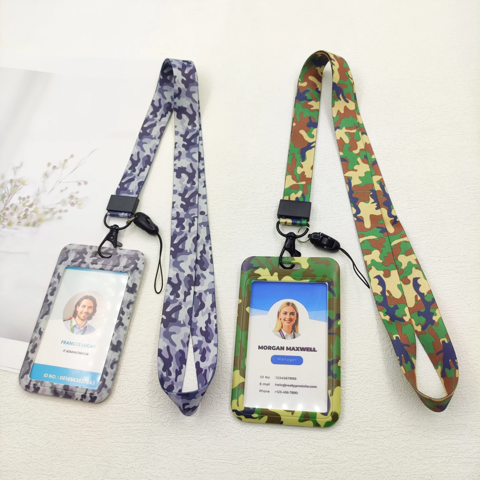 Portatarjetas de camuflaje, llavero con cordón para hombre, identificación, tarjeta de crédito, correa para el cuello, cuerda para colgar, accesorios para credenciales Lariat