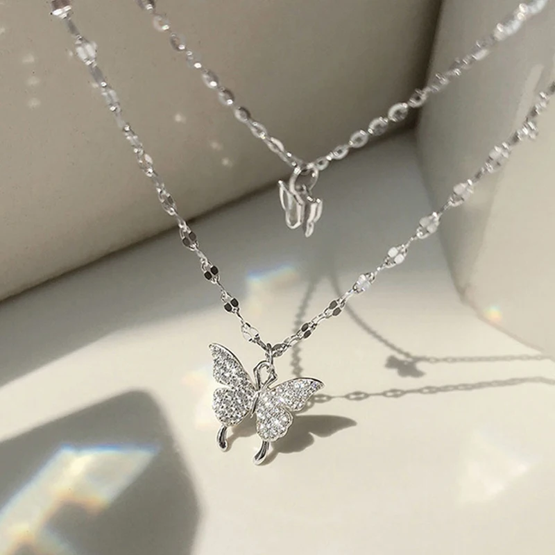 Lats New Shiny Butterfly Necklace Exquisite Double Layer Clavicle Chain Jewelry For Ladies Gift