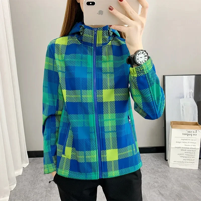 Neue Frühling Herbst Winter Plaid Jacke Mode Frauen Im Freien Winddicht Warme Fleece Bergsteigen Sport Mantel Oberbekleidung