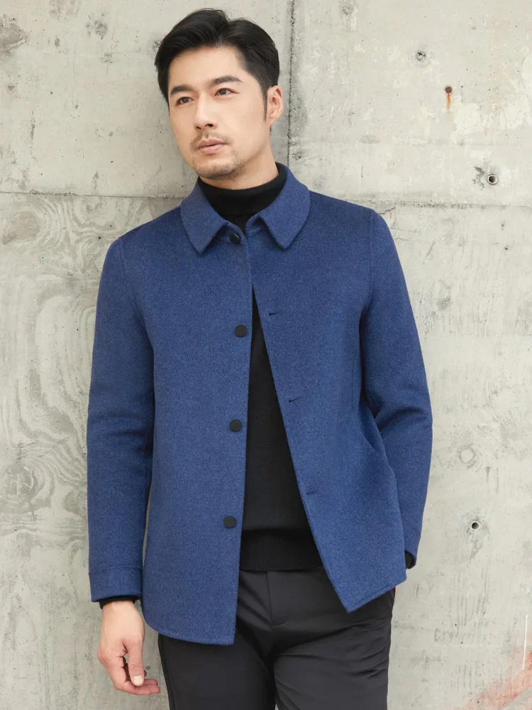 

2023 High-End Men's Jacket Fall Winter Trend Polo Collar 100% Pure Wool Coat Men's Business Casual Wool Woolen Top