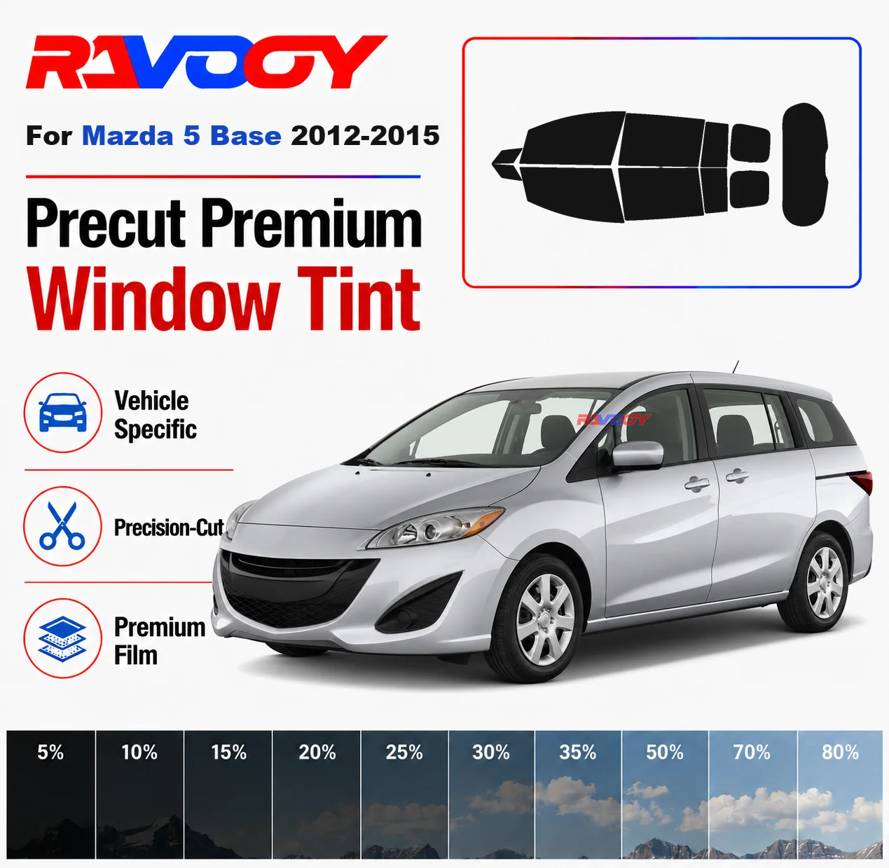 Premium Precut Window Tint Kit Front Windows Rear Windows Rear Windshield For Mazda 5 Base 2012-2015 Car Solar Nano Ceramic Film