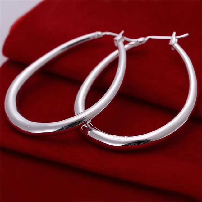 Wholesale Shinning Silver Color Earrings for Women's Gifts Factory Price Fashion Jewelry Solid U Shape Earrins LKNE080