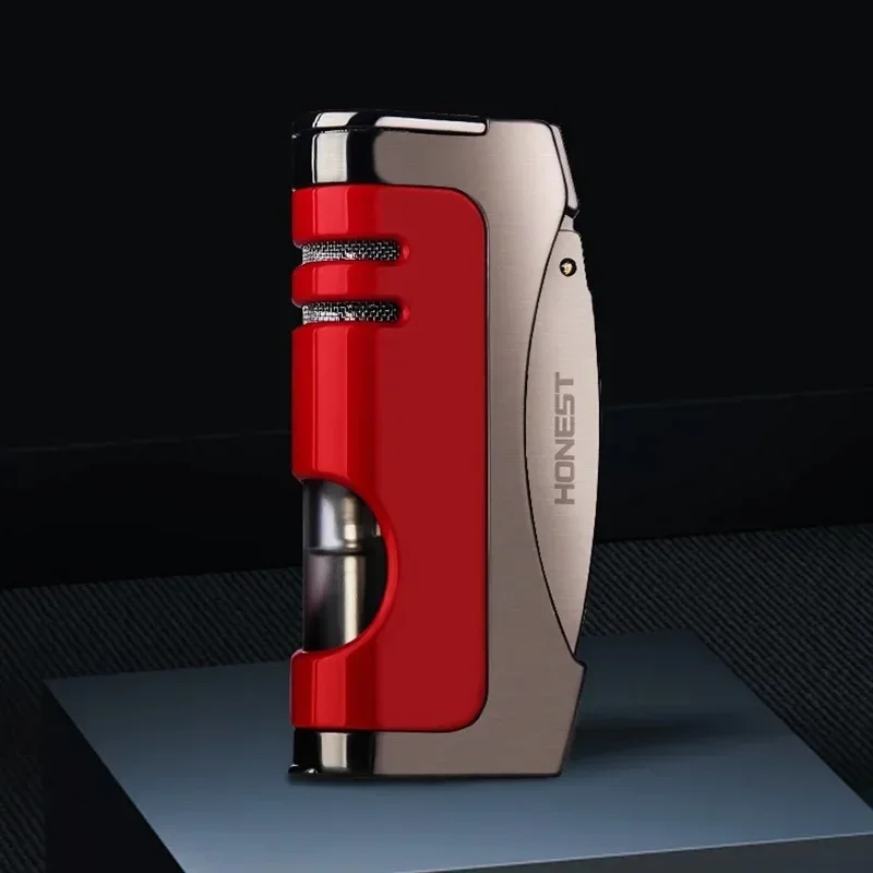 Metal Torch Lighter Butane Refillable Windproof Outdoor Jet Flame Gun Lighters Cigar Lighter with Puncher Men's Gift