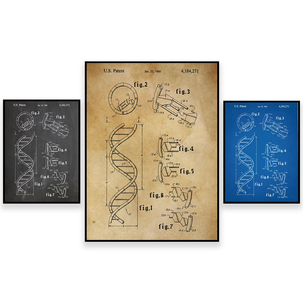 DNA and RNA Genetics Patent Blueprint Print, Science Poster, DNA Art, Bio Wall Art