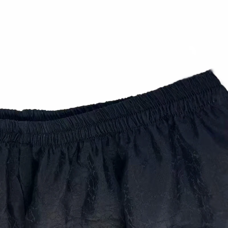 Women's Casual Summer New 100% Natural Mulberry Silk Turtle Crack Gambiered Guangdong Gauze Black Elastic Waist Shorts