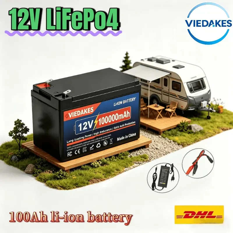 

VIEDAKES 12V 100Ah LiFePo4 Battery Lithium Ion Battery Pack Rechargeable 12V Lithium Battery for Scooter, RV, Camping, Solar