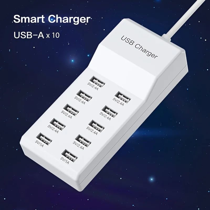 

USB-зарядное устройство, 10-портовая USB-настенная зарядная станция, адаптер USB-концентратора для iPhone, Samsung, Xiaomi, Huawei, удлинительная розетка
