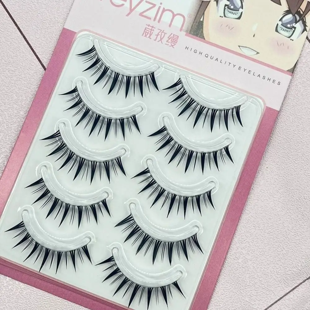 5 Pairs Pack Japanese Cosplay False Eyelashes Faux Mink Thick Manga Anime Lashes Dramatic Wet Spiky Lashes for Women