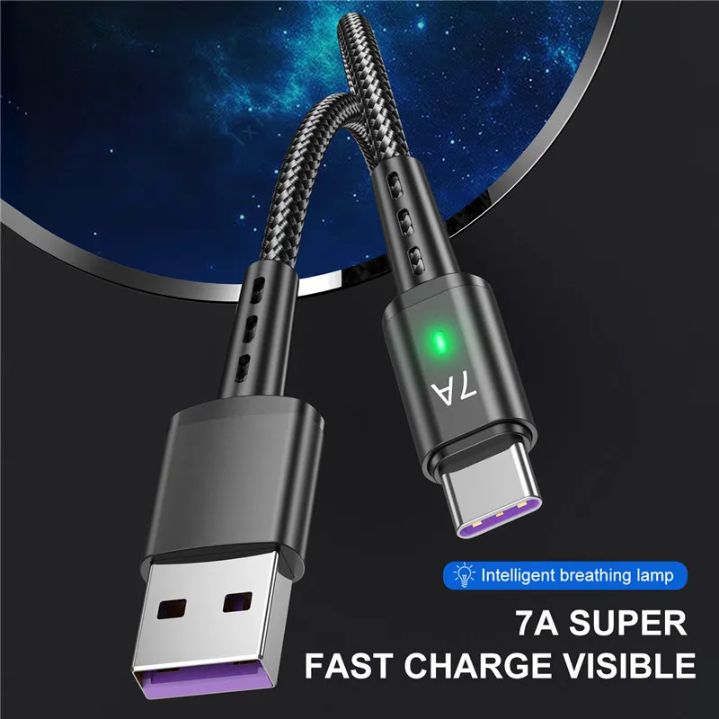 7A USB Type C Cable Wire For Samsung S22 S20 Xiaomi mi 12 Mobile Phone Fast Charging USB C Cable Type C Charger Data Cord Cables