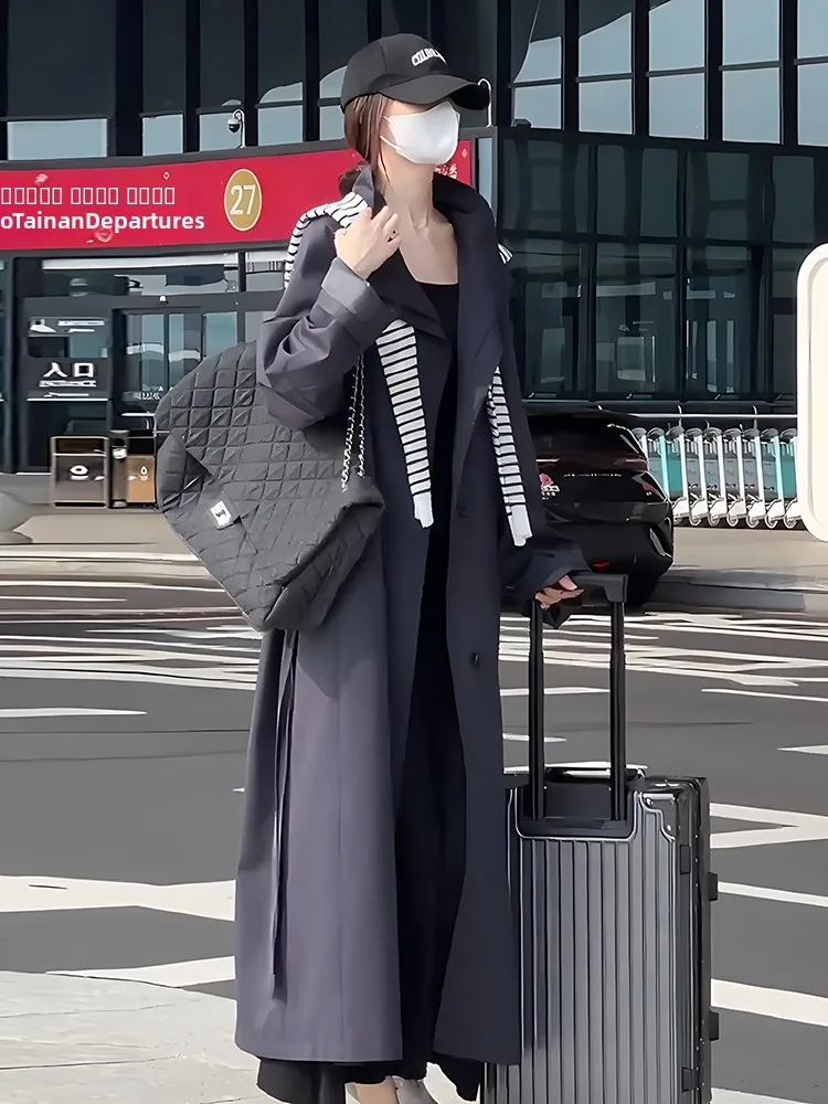 Elegancki płaszcz damski Faionable na jesień i zimę, nowy, luźny, mały rozmiar, midi, casualowy płaszcz, długi, ze stójką, zapinany na jeden guzik.