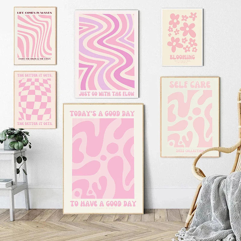 Abstract Pink Cute Flower Distort Lattice Posters and Prints Canvas Printing Wall Art HD Picture for Living Room Home Decoration