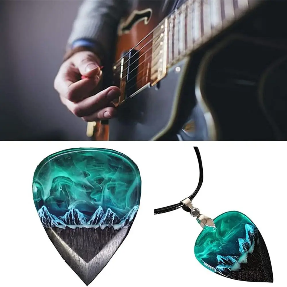 

Handmade Guitar Pick Necklace Bars Party Musician Retro Resin Heart Mountain Pendant Heart Necklace Presents Resin Guitar Pick