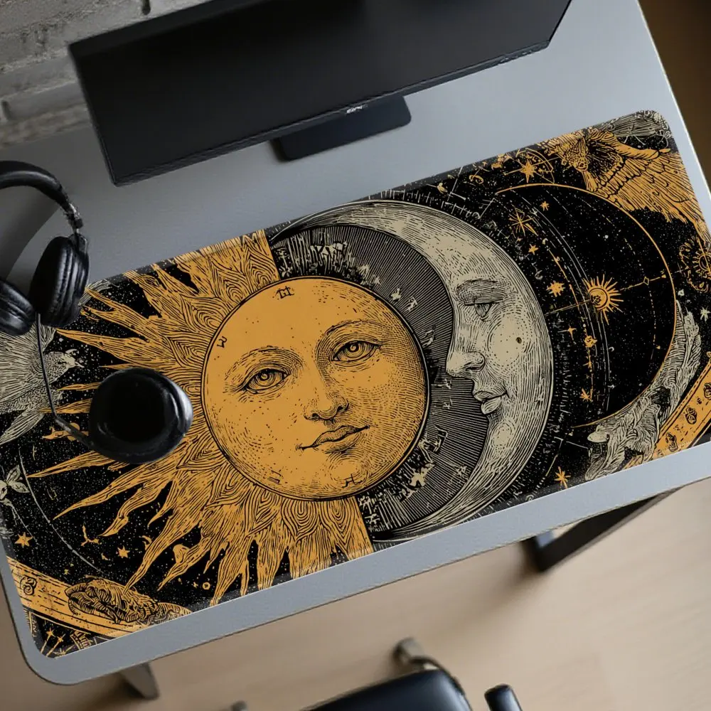 Mystic Sun and Moon Desk Mat Large XXL Gaming Mouse Pad Rubber Astrology Celestial Desk Mat