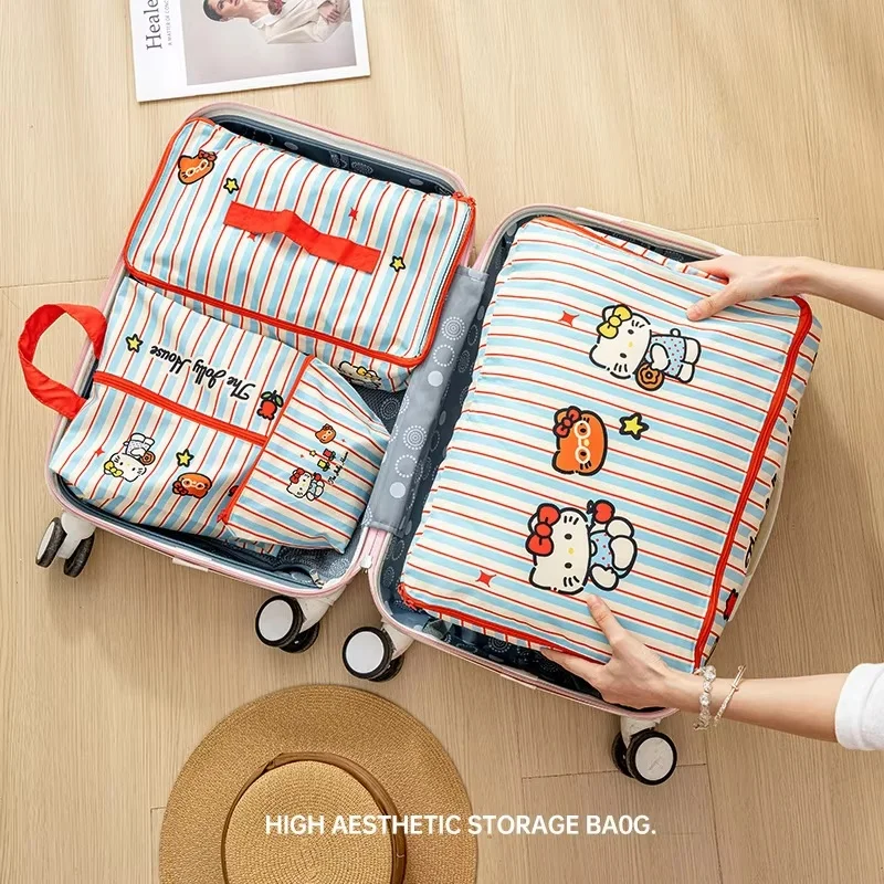 Hello Kitty Travel Storage Bags Waterproof Striped Suitcase Packing Organizers For Clothes Underwear Shoes Organization Gift view 4