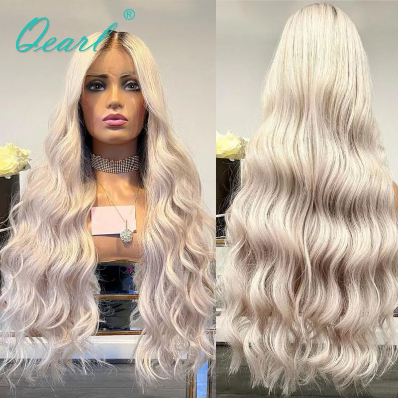 

Body Wave Real Human Hair Wig Sale New In Full Lace Wigs Icy White Blonde Ombre 13x6 Lace Frontal Wigs 32inchs Long 180% Qearl