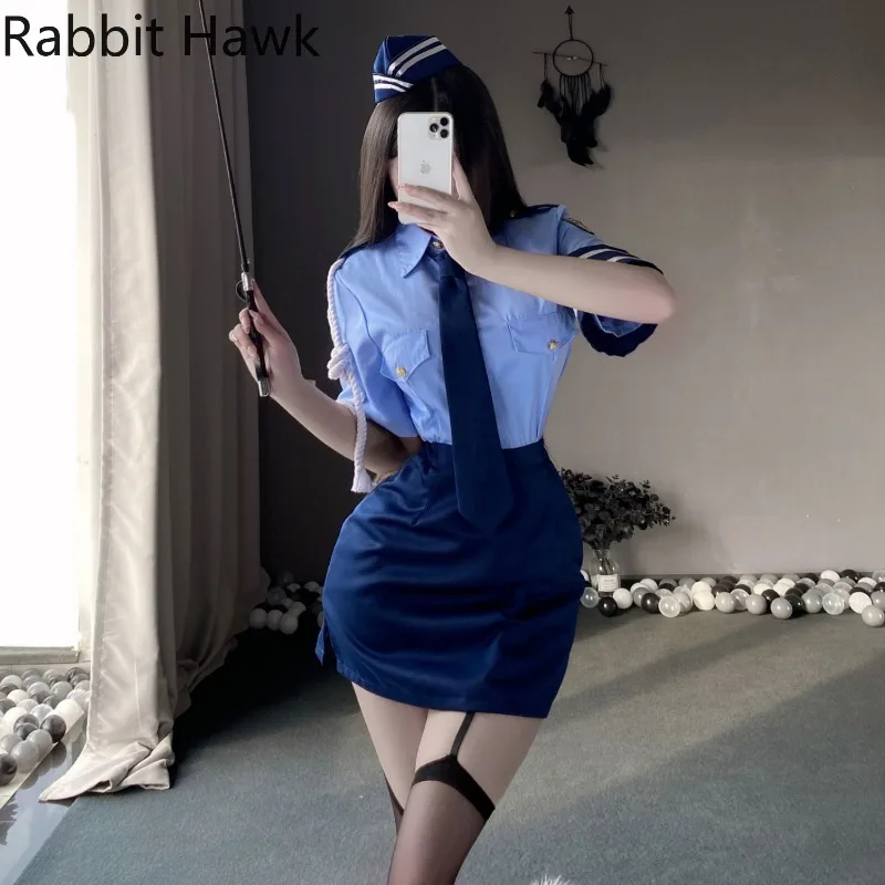 

Women's Police Officer Costume Cop Cosplay Outfits Uniform for Halloween Dress Up Cos Stewardess Costumes Sexy Erotic Lingerie