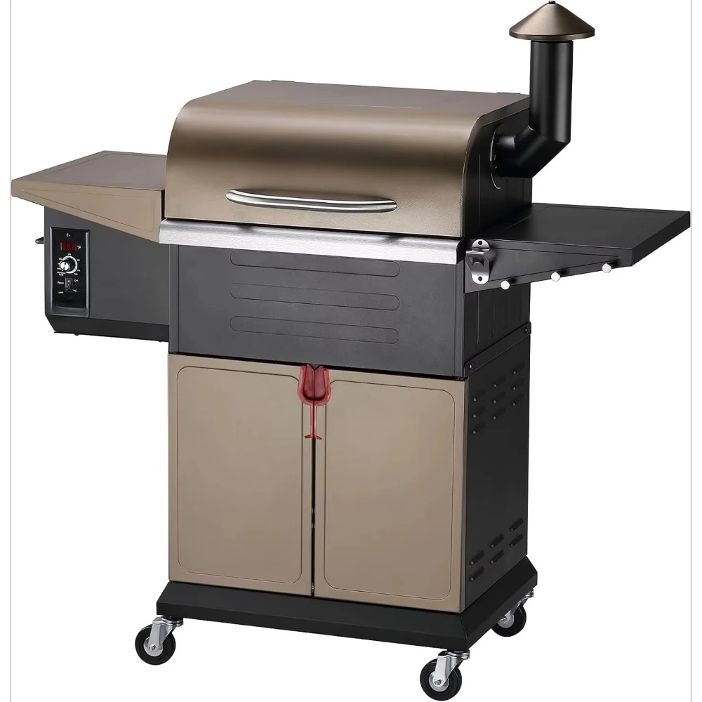 Wood Pellet Grill Smoker with PID Controller, 8-in-1 Master Sear BBQ Grill, Auto Temperature Control, Huge Storage Cabi