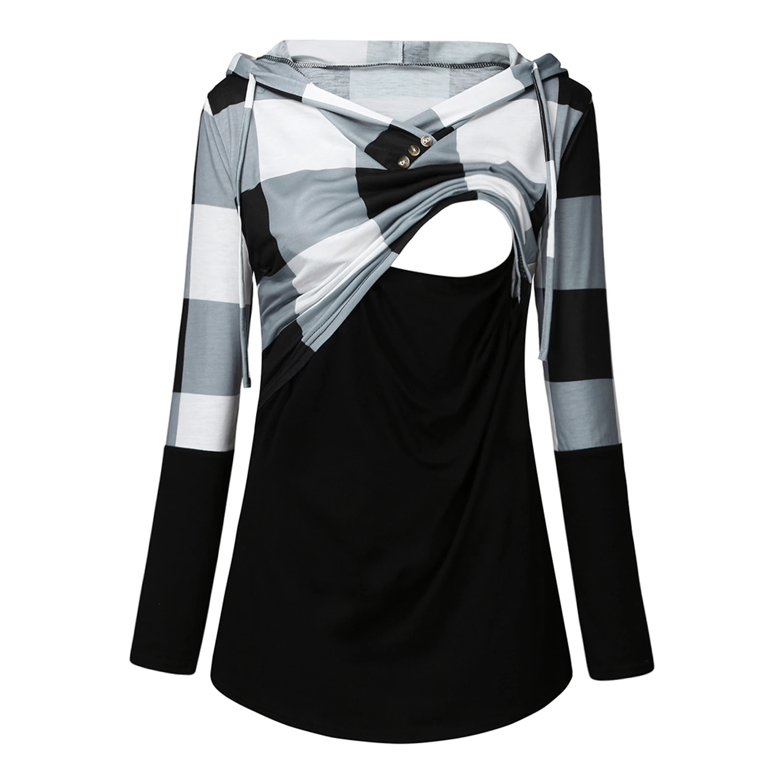 Women's Plaid Nursing Hoodies Long Sleeve V Neck Loose Breastfeeding Tops Sweatshirts Nursing Covers Spring Fall