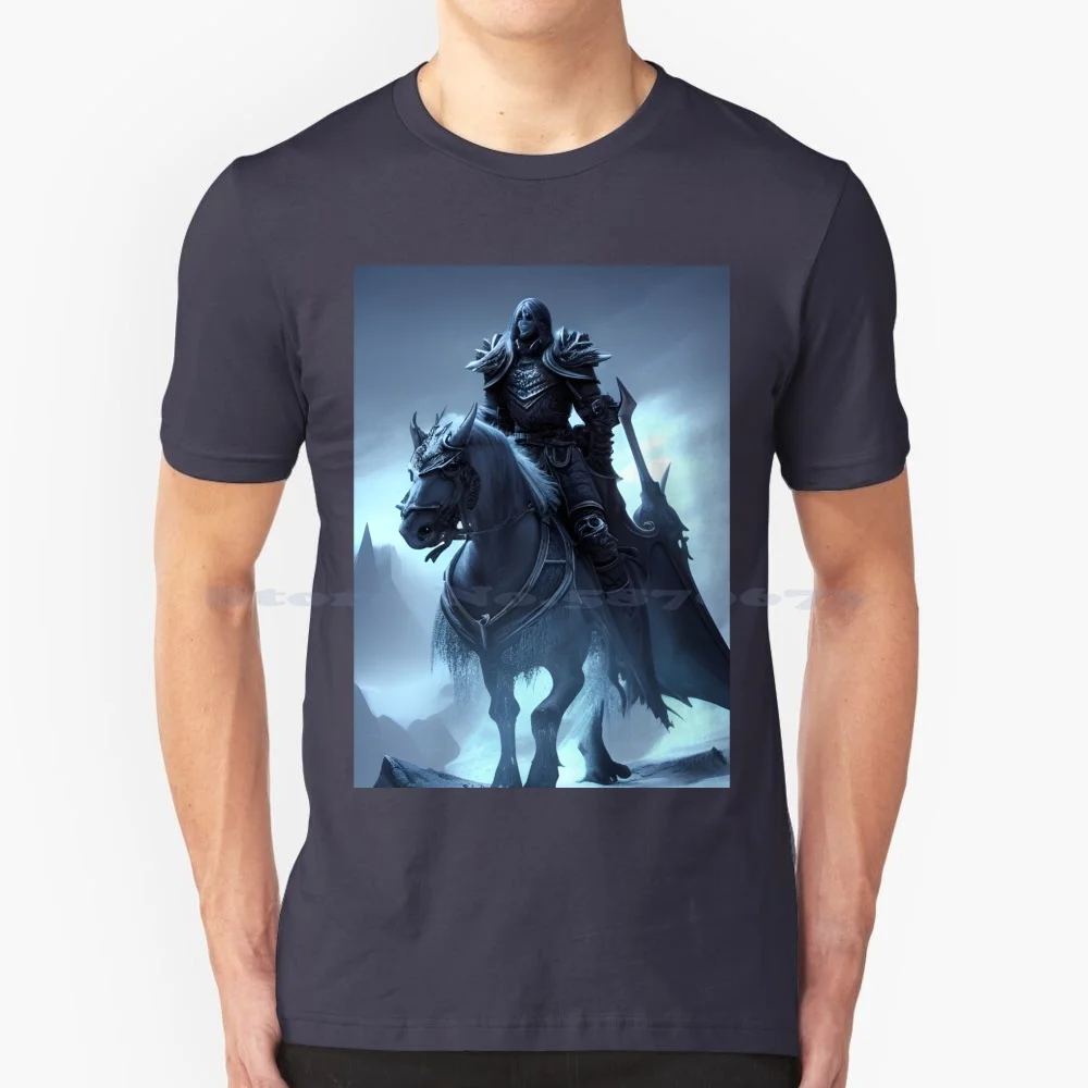 Death Knight Mounted On Horseback T Shirt 100% Cotton Tee Death Knight Horse Fantasy World Of