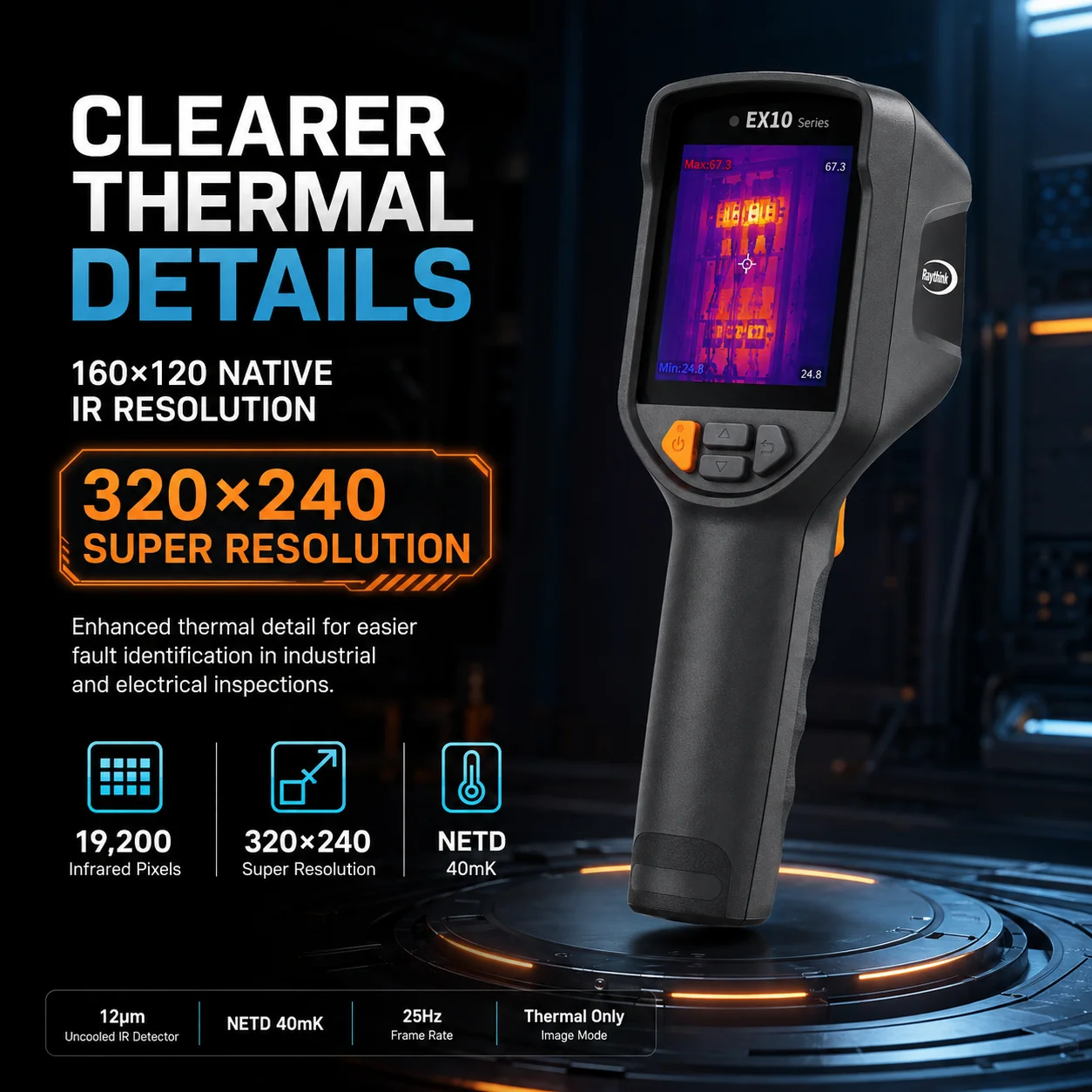 Raythink EX10 Thermal Camera 320×240 AI Super Resolution -20~550°C for HVAC Electrical Maintenance Home Automotive